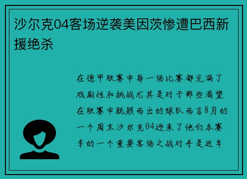 沙尔克04客场逆袭美因茨惨遭巴西新援绝杀